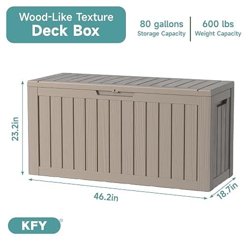 KFY 80 Gallon Waterproof Resin Deck Box, UV Resistant Outdoor Storage for Garden, Patio, Porch, Delivery, Grey thumbnail 2