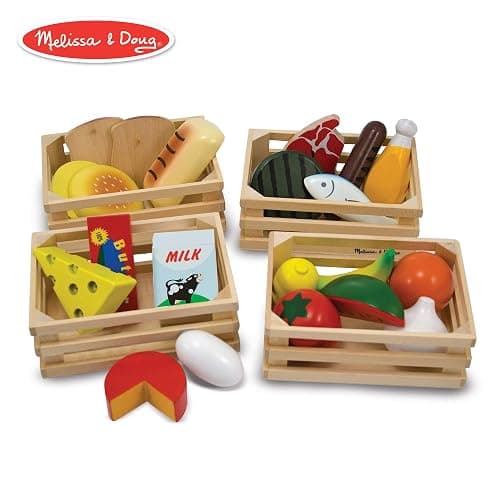 Melissa & Doug Wooden Play Food Bundle - 21 Hand-Painted Food Pieces with 4 Crates & 17-Piece Cutting Fruit Set with Storage Box thumbnail 5