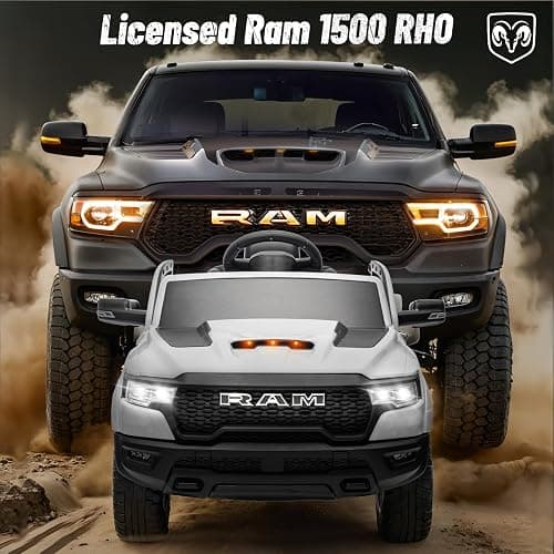Segmart Licensed RAM 1500 12V Kids Ride on Truck, Electric Car with Remote Control, RAM Truck for Kids with Real Key Start & Gear Shifter, Bluetooth Music, Back Storage (White) thumbnail 3