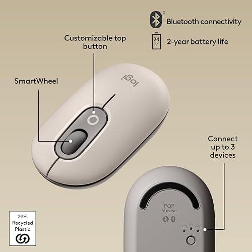 Logitech POP Mouse, Wireless Mouse with Customizable Emojis, SilentTouch Technology, Precision/Speed Scroll, Compact Design, Bluetooth, Multi-Device, OS Compatible - Mist thumbnail 6