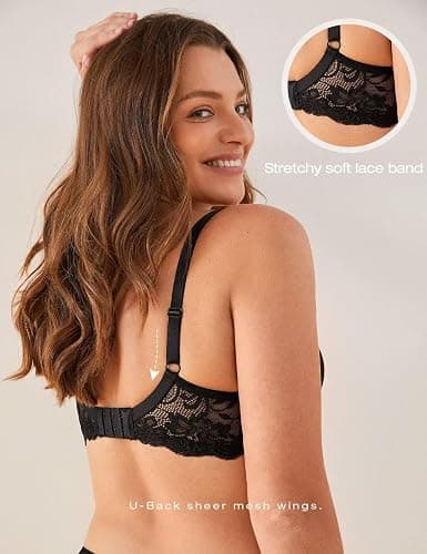 Deyllo Women’s Push Up Lace Bra Comfort Padded Underwire Bra Lift Up Add One Cup thumbnail 5