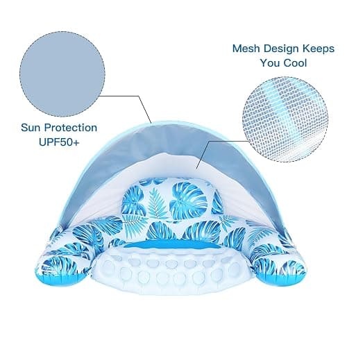 COOLCOOLDEE Pool Float with Canopy, Cup Holder - XL Pool Chair Lounge Float with Adjustable Sun Shade Cover, Drink Holder, Ergonomic Headrest,Inflatable Pool Float for Adults thumbnail 7