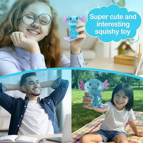 2 Pcs Axolotl Squishy Stress Relief Toy, Stretchy Axolotls Stress Soft Squeeze Sensory Fidget Toys for Kids Adults, Cute Axolotls Squishies Party Favors Classroom (BluePink) thumbnail 8