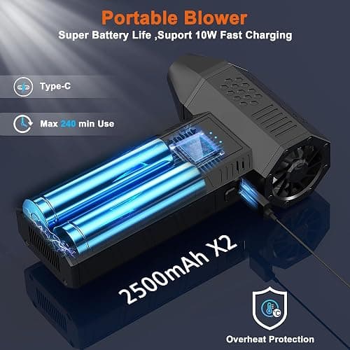 JVSCAM X3 Compressed Air Duster - Electric Air Duster with Brushless Motor,3 Gear Adjustable - mini Snow Blower- Rechargeable Air Duster for PC, Keyboard, Car,Outdoors,Home,Snow and Leaves Clearing thumbnail 7