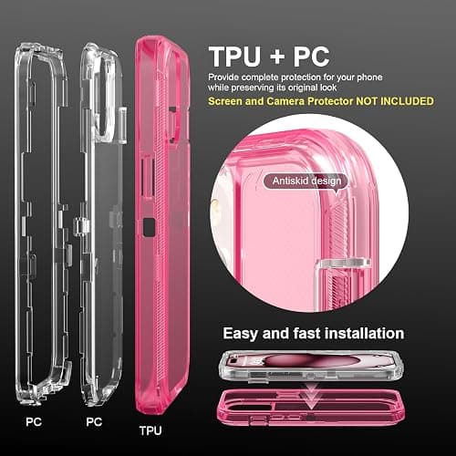 Follaroma for iPhone 15 Plus Case, Heavy Duty Shockproof Protection Phone Cases, Anti-Drop, Dual Layer Transparent Protective Cover Compatible with iPhone 15 Plus, 6.7 inch,Crystal Pink thumbnail 3