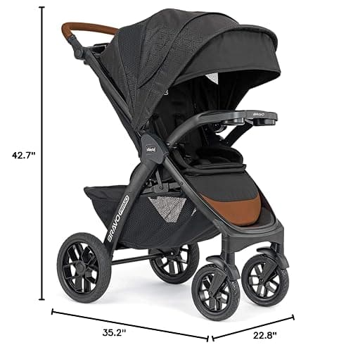Chicco Bravo Primo 3-in-1 Trio Travel System, Bravo Primo Quick-Fold Stroller with KeyFit 35 Zip Infant Car Seat and Base, Springhill/Black thumbnail 3