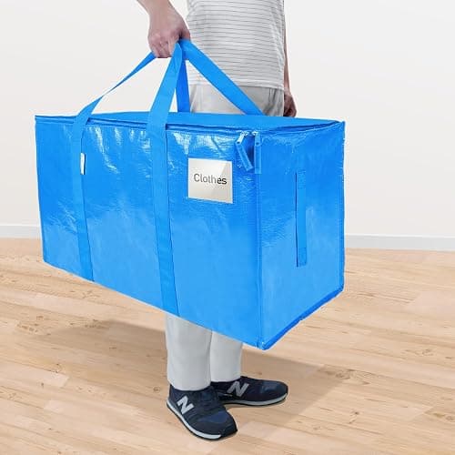 TICONN 6 Pack Extra Large Moving Bags Heavy Duty with Zippers & Carrying Handles, Durable Storage Bags Moving Boxes for Closet Organizers and Storage (6 Pack, Sky Blue) thumbnail 2