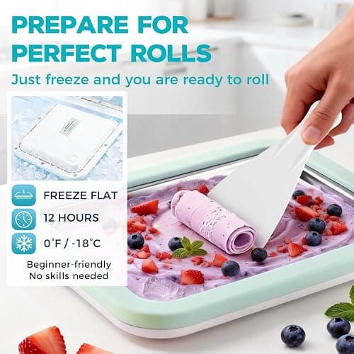Rolled Ice Cream Maker with Quick Start Guide - DIY Instant Ice Cream Tray Kit, Includes 2 Scrapers for Manual Homemade Ice Cream Rolls, Frozen Yogurt, Sorbets & Slushies, No Electricity Needed（green） thumbnail 4