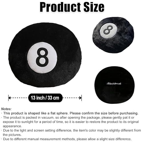 zhidiloveyou 8 Ball Pillow Black Stuffed Billiards Plush Small Decorative Cushion Toy, 13 in thumbnail 2