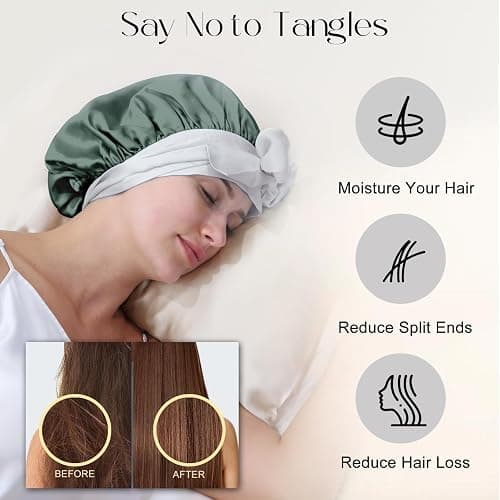 ZIMASILK 100% Mulberry Silk Bonnet for Sleeping Women Double Layer Hair Wrap with Silk Tie Band,1 Pack thumbnail 3