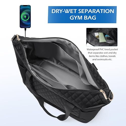 MDODO Travel Duffel Bag for Women Weekender Overnight Carry on Tote Duffle Bag Personal Item Bag with Shoe Compartment for Business,Trips,Travel,Sports,Gym,Yoga,Hospital, 3 Pcs Set, 43L,Black thumbnail 4