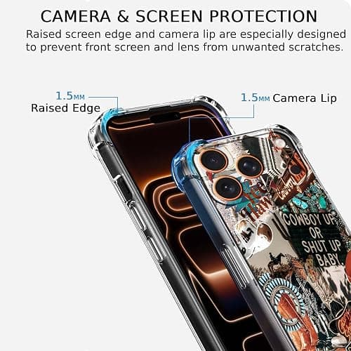 Nsyosio Western Cowboy Cowgirl Case Compatible with iPhone 17 Pro Max,Retro Country Art Collage,Trendy Soft Bumper TPU Case for iPhone 17 Pro Max thumbnail 3