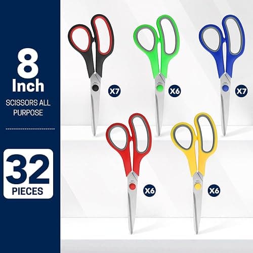 Scissors Bulk Set of 32-Pack, 8" All Purpose Multipurpose Sharp Sewing Craft Fabric Scissors for Office Home High/Middle School Student Office Teacher Art Supplies, Right/Left Handed thumbnail 3