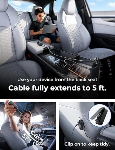 AINOPE PD&QC 108W Multiple Ports Car Charger, Cigarette Lighter USB Charger | Car Charger Adapter Fast Charging for iPhone 17 [+5FT Cable], for Ulefone Note 18 Ultra, 12V Road Trip Essentials for Kids thumbnail 5