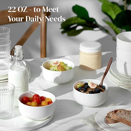 DOWAN 22 OZ Cereal Bowls Set of 6-5.25" White Soup Bowls for Kitchen, Ceramic Bowls for Cereal, Soup, Oatmeal, Rice, Dishwasher & Microwave Safe thumbnail 5