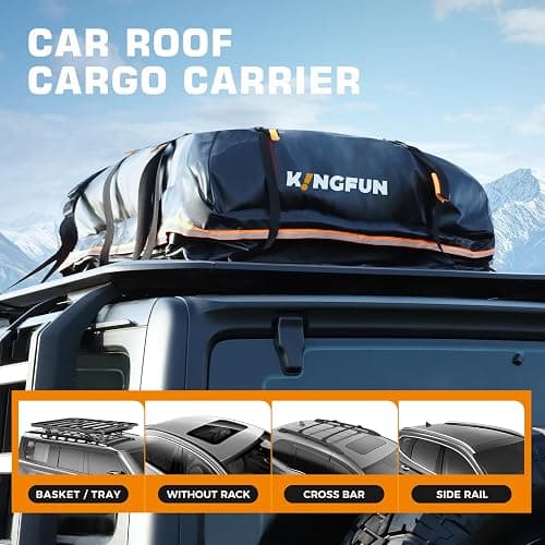 Kingfun Rooftop Cargo Carrier - Waterproof 20 Cubic Feet Car Roof Bag for All Vechicles with/Without Racks, Includes Anti-Slip Mat, 8 Reinforced Straps, 6 Door Hooks, Luggage Lock thumbnail 3