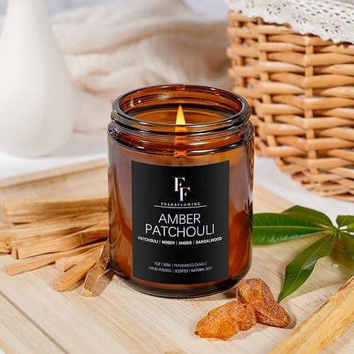Amber Patchouli Scented Candles,Candles for Home Scented Aromatherapy Candles,Soy Wax Candle Gifts Amber Jar Candle, 7oz thumbnail 4