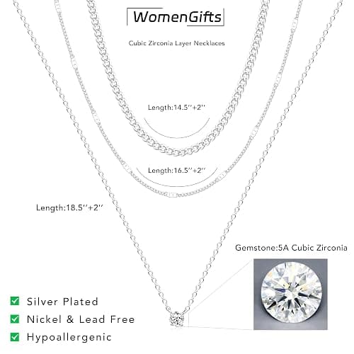 WomenGifts Layered Gold Necklaces for Women, 14K Gold Sterling Silver Plated Dainty Pendant Necklace Set with Cubic Zirconia Circle, Chunky Stackable Cuban Chain Choker, Trendy Waterproof Jewelry Gift thumbnail 7