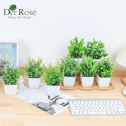 Der Rose 8 Packs Fake Plants Small Artificial Faux Plants for Home Office Desk Accessories Farmhouse Bathroom Bedroom Decor Indoor thumbnail 2