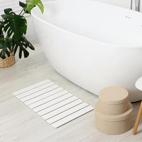 Meowoo Foldable Stone Bath Mat, 23.6"x15.3" Diatomaceous Earth Bath Mat, Non-Slip Quick Dry Bathroom Floor Mats, Super Absorbent, Easy to Clean, Stone Bathroom Floor Mats for Bathtub Front - White thumbnail 8