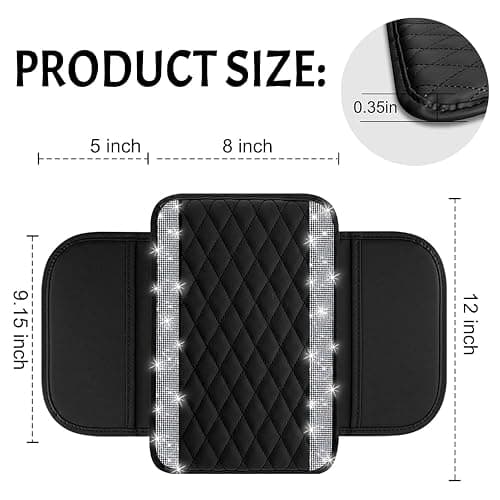 NBTEPEM Bling Car Center Console Cover, Leather Car Arm Rest Cover Cushion with 2 Storage Bags, Middle Console Cover Universal Armrest Protector Pads, Bling Accessories for Most Vehicles (Silver) thumbnail 2