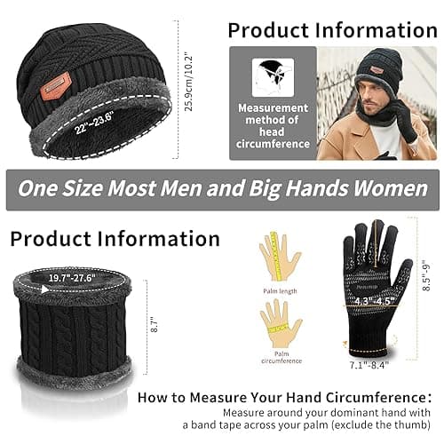 MAYLISACC Winter Knit Beanie Hat Neck Warmer Scarf and Touch Screen Gloves Set 3 Pcs Fleece Lined Skull Cap for Men Women thumbnail 3