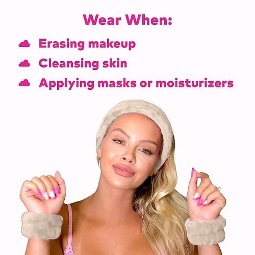 MakeUp Eraser Drip Eraser by The Original, Absorbent Headband and Wristbands Collect Water During Face Washing, 3 Piece Spa Set, One Size Fits Most, Sweet Cream thumbnail 5