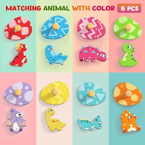Zeoddler Wooden Puzzles for Toddlers, 8 Pcs Dinosaur Matching Egg Puzzle, Montessori Toys for Boy Girl Easter Birthday Gifts, Preschool Learning Activities & Educational Toys for Boys, Girls thumbnail 4