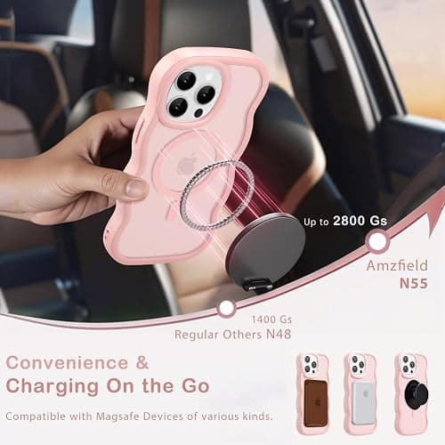 Amzfield for iPhone 15 Pro Case, Compatible with Magsafe Wavy Frame Magnetic Cute Magnetic Design Translucent Matte Hard Back Silicone Bumper Shockproof Phone Case for iPhone 15 Pro Women Girls, Pink thumbnail 2