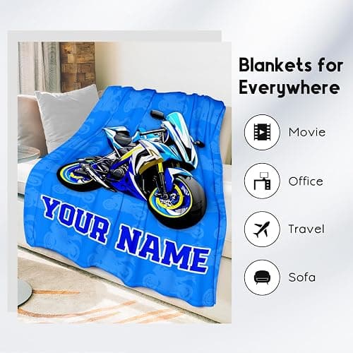 Kids Blanket for Boys, Personalized Cozy Soft Motorcycle Blanket Gifts for Kids, Cute Flannel Throw for Bed Couch, 60x80 Inches thumbnail 3