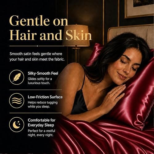 CozyLux Satin Sheets Queen, 4-Piece 14-Inch Deep Pocket Sheet Set | OEKO-TEX Certified Silky Soft Sheet Set for Hair & Skin, Luxurious Silky-Smooth Satin for Elegant Bedroom Decor, Burgundy thumbnail 3