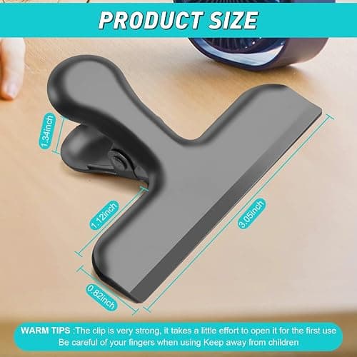 Funfery Chip Clips Bag Clips Black Stainless Steel Clip for Food Packages | Air Tight Seal Chip Bag Clip 3 Inch Strong Food Clip for Snack,Chips,Kitchen Decor,Home&Office Paper Heavy Duty Clips-8 Pack thumbnail 3