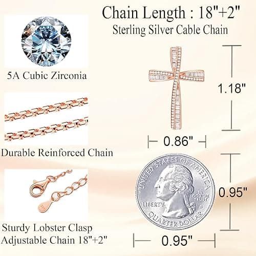 OKISIL Cross Necklace for Women, 925 Sterling Silver 18K Gold Plated Cross Necklaces for Women, Cross Pendant with 5A Cubic Zirconia Diamond, Birthday Christmas Jewelry Gifts for Women Her Wife thumbnail 5