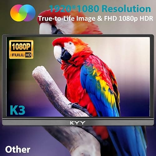 KYY Portable Monitor 15.6inch 1080P FHD USB-C, HDMI Computer Display HDR IPS Gaming Monitor w/Premium Smart Cover & Screen Protector, Speakers, for Laptop PC MAC Phone PS4 Xbox Switch thumbnail 2