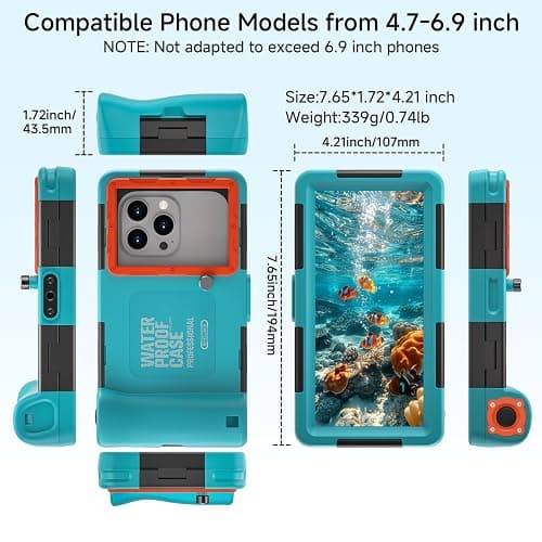 2026 Upgrade Universal Waterproof Phone Case for Snorkeling and Diving [50ft/15m] Underwater Phone Case for iPhone 17/16/15/14 Pro Max and Galaxy S25/S24/S23 Universal Underwater Photo & Video Blue thumbnail 3