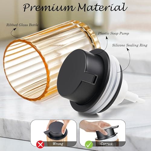 Amolliar Foaming Soap Dispenser, Amber Glass Soap Dispenser, Black 2 Pack | Refillable Foam Soap Dispenser Plastic Soap Pump, Bathroom Foam Lotion, Hand Dish Soap for Kitchen Countertop, Cozy Decor thumbnail 5