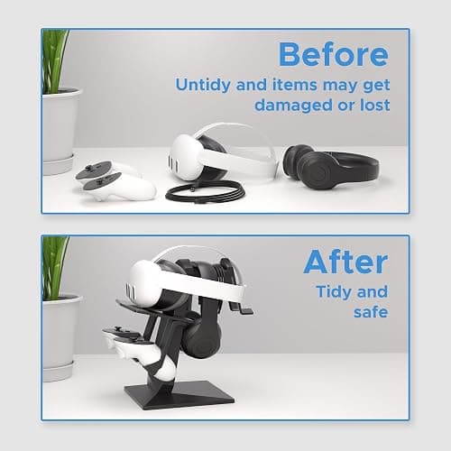 Digicharge VR Headset Stand for Meta Quest 3S / Quest 3 Oculus Quest 2 VR Mount Display Storage for Headset and Touch Controllers - Black thumbnail 3