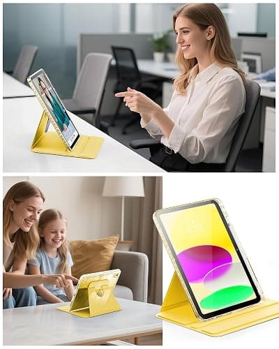 INFILAND Case for iPad A16 11-inch 11th Generation, iPad 10th Generation Case 10.9 Inch for Kids, Girls, 360 Rotating Cute Glitter Cover with Crystal Clear Back, Pencil Holder (Yellow) thumbnail 8