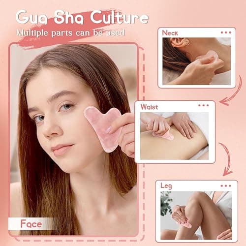 Gua Sha Rose Quartz Massage Tool, Facial Tool for Scraping and SPA Acupuncture Therapy, Heart Shape Trigger Point Treatment on Face (Rose Quartz) thumbnail 3