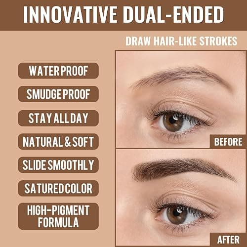 iMethod Eyebrow Pen - Eyebrow Pencil,2-in-1 Eyeliner Dual-Ended Microblading Eyebrow Pencil Long Lasting Waterproof Hair-Like Brow Pencil,with Eyebrow Brush,Eyebrow Pencils for Women,BlackBrown thumbnail 7