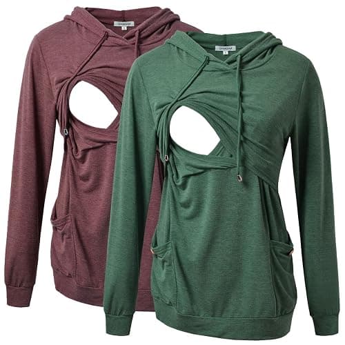 GINKANA Womens Nursing Hoodie Top Sweatshirt Long Sleeve Button Decoration Pockets Shirts Tunic Top - Image 1