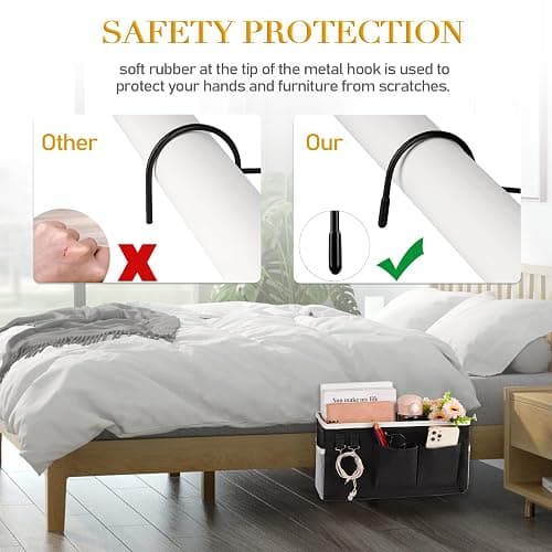 Ozzptuu Bedside Storage Caddy/Bedside Hanging Storage Bag for Headboards Bunk Beds Dorm Rooms Book Phone Magazine Holder (2PC Black) thumbnail 6