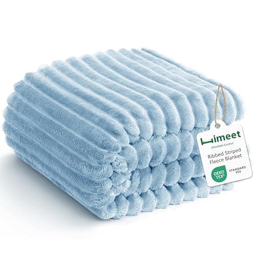 HIMEET Light Blue Ribbed Throw Blanket for Couch - 300GSM Lightweight Soft Fleece Blanket for Women Men, Cozy Blankets for Mothers Gifts, Striped Spring Home Room Decor, Light Blue, 50x60 Inches - Image 1