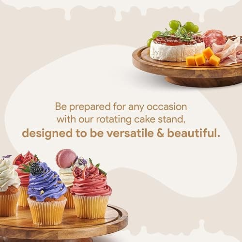 HOMESPHERE Rotating Cake Stand With Lid - 12 Inch Round Cake Holder with Cover, 4” Tall, Acacia Wood Spinning Cake Turntable for Decorating, Display and Serving Platter, Acrylic Cake Dome, No Glass thumbnail 6