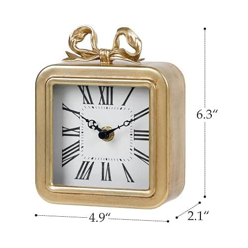 NIKKY HOME Gold Table Clocks, Table Clock Decor with Bow Metal Desk Clock Vintage Desk Clocks Silent Non-Ticking Battery Operated Decorative Shelf Clock for Living Room Bedroom thumbnail 3