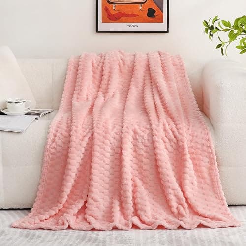 Puncuntex Pink Throw Blanket 50"×60" inches Gifts for Mom Fuzzy 3D Jacquard Decorative Flannel Fleece Super Soft Plush Cozy Blanket for Couch Sofa Chair Lightweight thumbnail 5
