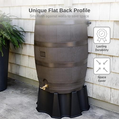 RTS Home Accents 50-Gallon Rain Barrel with Brass Spigot, Flat Back Rain Water Collection Barrel, Walnut Color thumbnail 6