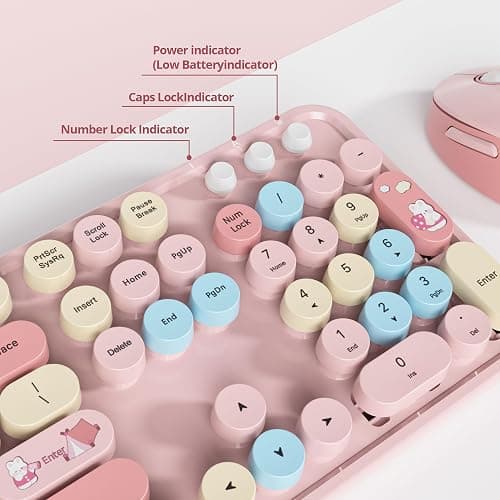 SbocKeeb Pink Keyboard and Mouse Wireless, American QWERTY Cute Typewriter Wireless 2.4GHz Colorful Full Size Keyboard with Number Pad, for Windows PC Laptop,Colorful Pink thumbnail 5