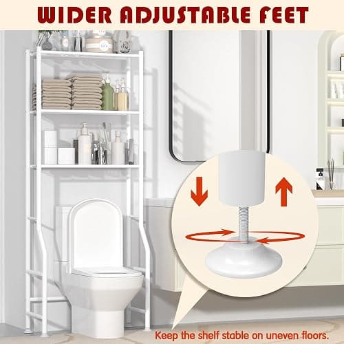 GloTika 3-Tier Over Toilet Storage Rack, Metal Over Toilet Bathroom Organizer Shelf, Freestanding Space Saver Storage Shelves for Bathroom/Laundry/Living Room (White) thumbnail 4