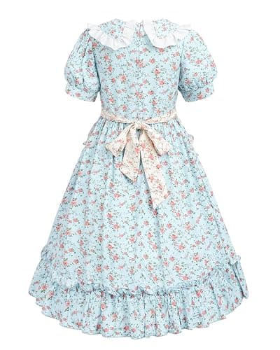 Nuoqi Prairie Dresses for Girls Green Pioneer Girl Costume Colonial Dress with Apron thumbnail 2